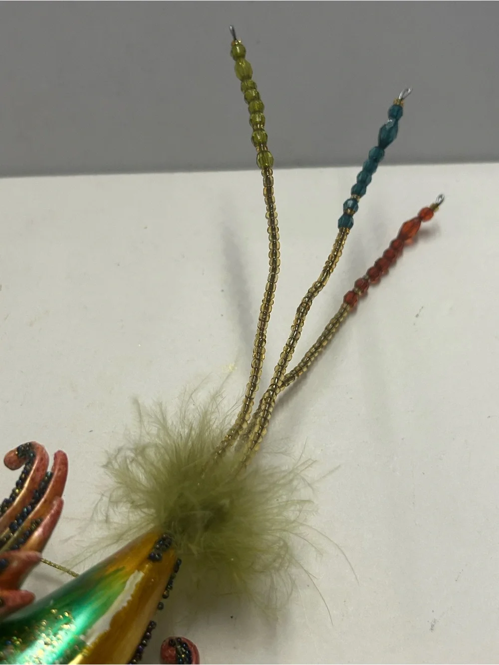 Iridescent Bird Ornaments Hummingbird with Feathered and Beaded Tails Vintage